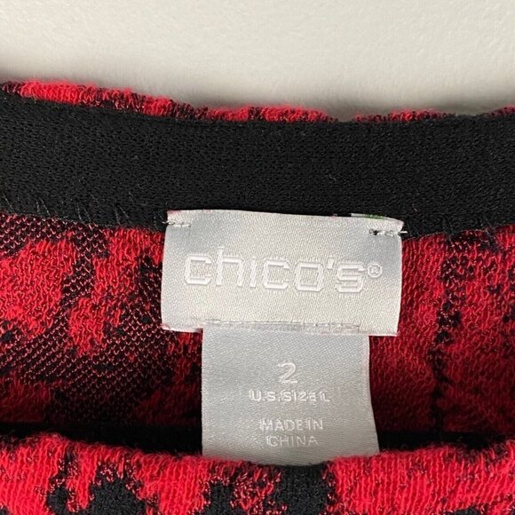 Chicos Sweater Womens 2 US Large Pullover Animal Print Red Black Long Sleeve - Picture 4 of 9